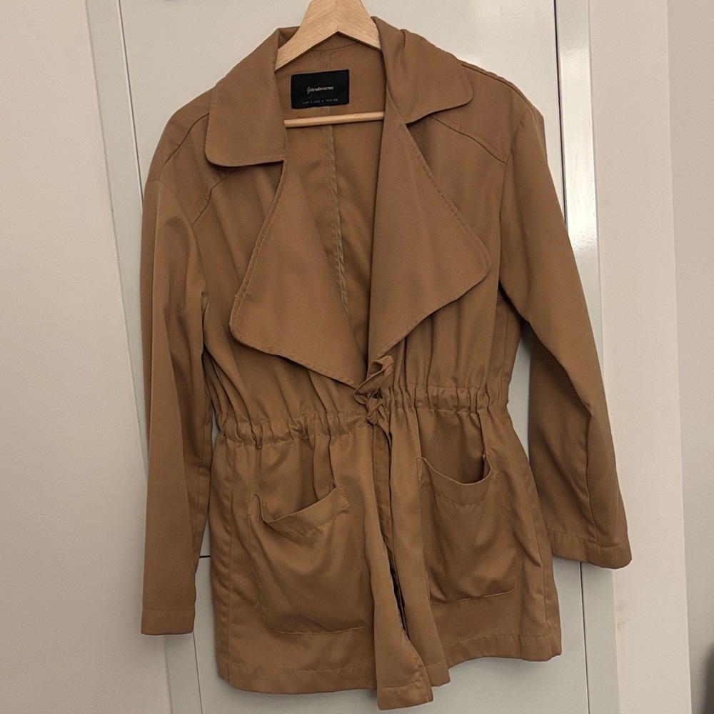 Stradivarius Camel Trench Coat with Tie Waist